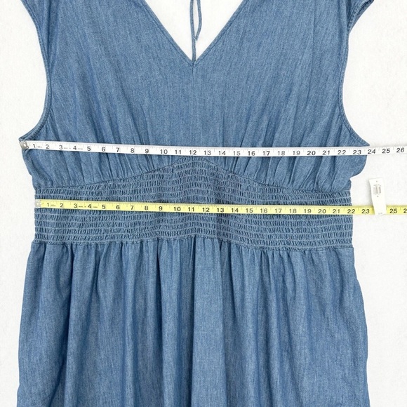 Old Navy Womens Dress Size 3X Blue Chambray Denim Midi Smocked Waist Cottagecore - Picture 12 of 16